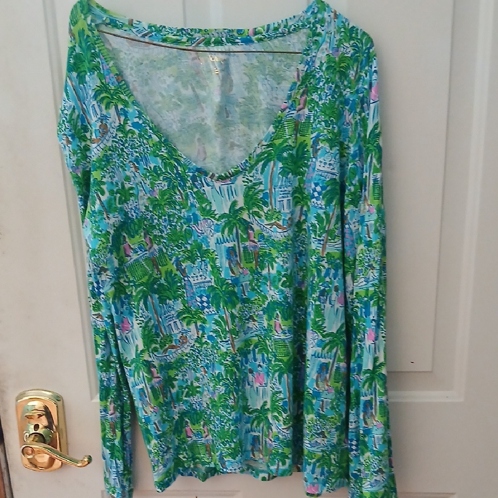 Vibrant Green and Blue Patterned Top